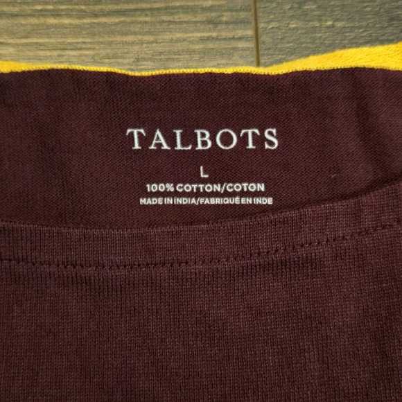 Talbots New England Equestrian Club Embroidered Tee Womens L Burgundy Preppy - Picture 4 of 6